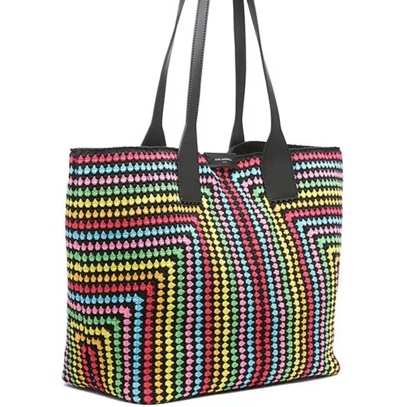 NWT Karl Lagerfeld Paris Hanirette Woven Tote Color Black/Multi - Picture 2 of 7